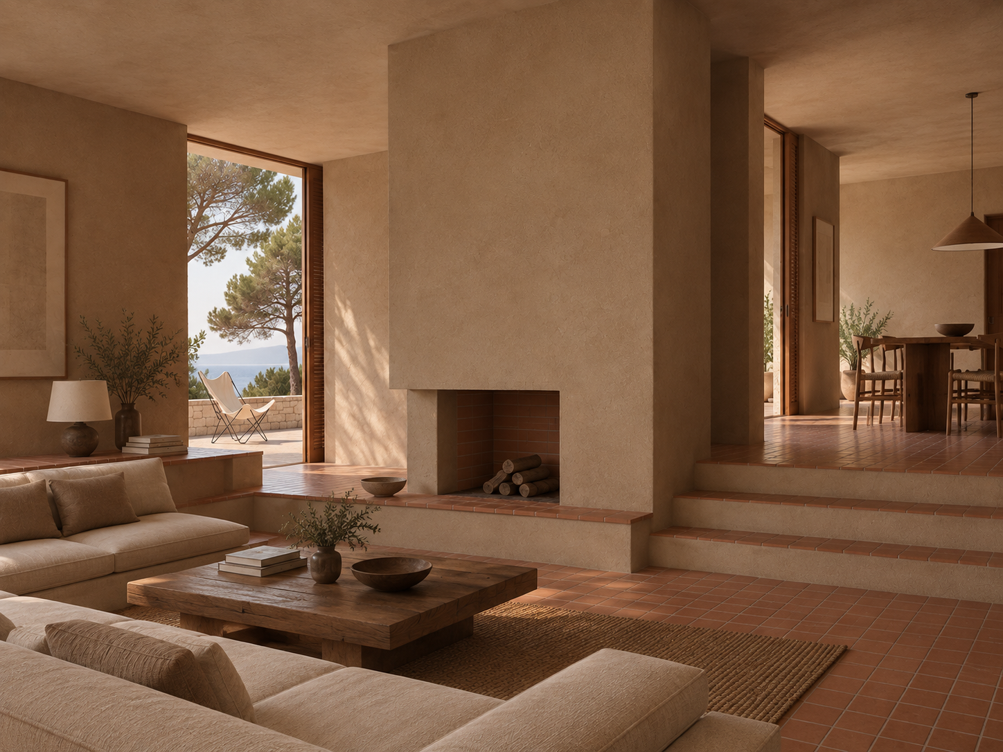 Interior with a wall finished in Limedolomite Tierra 30.